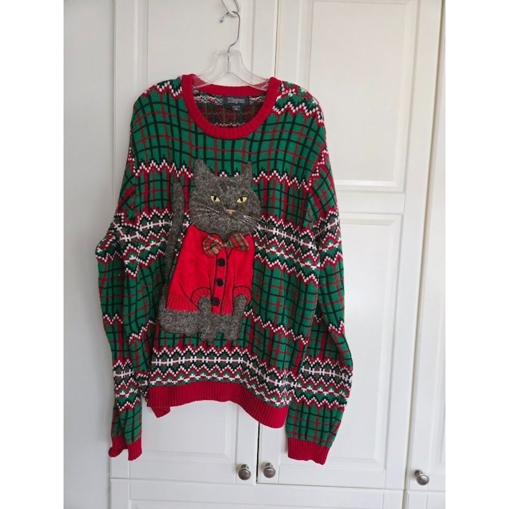 33 Degrees Men Cat Kitty Ugly Christmas Sweater - Size XL